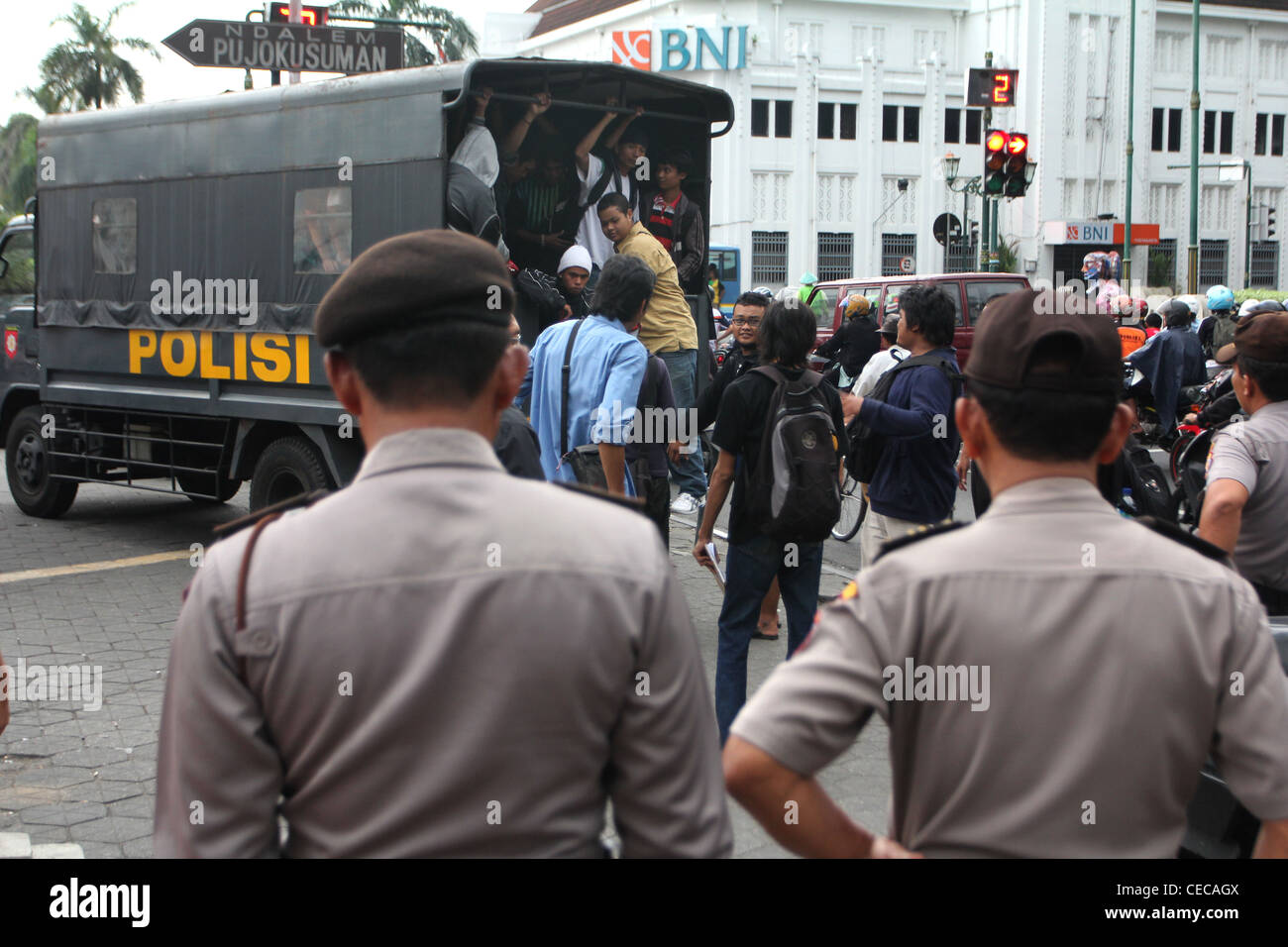 police at anti government protest Yogyakarta Indonesia Stock Photo
