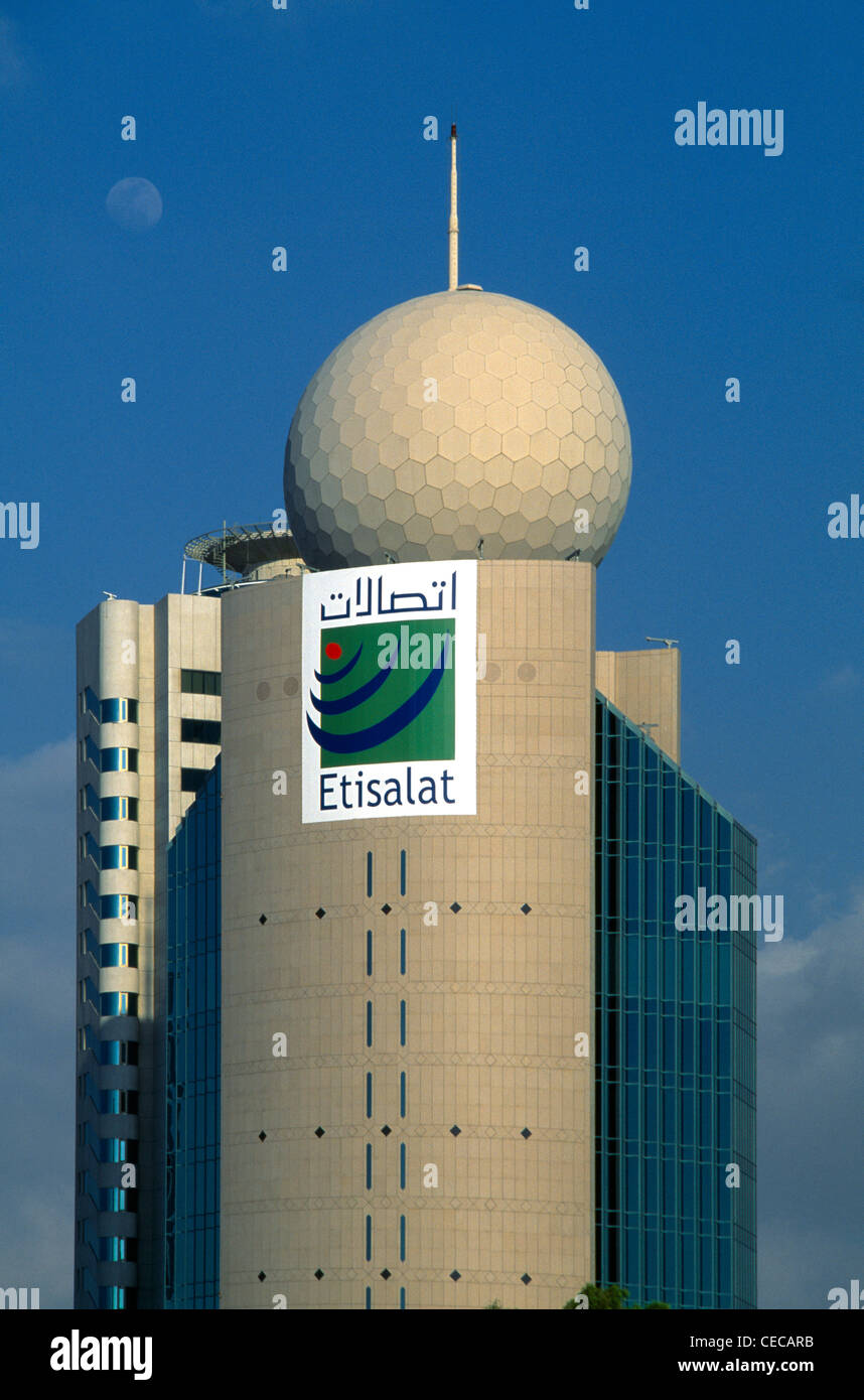 Dubai UAE Etisalat Building And Logo Telephone Exchange Stock Photo Alamy
