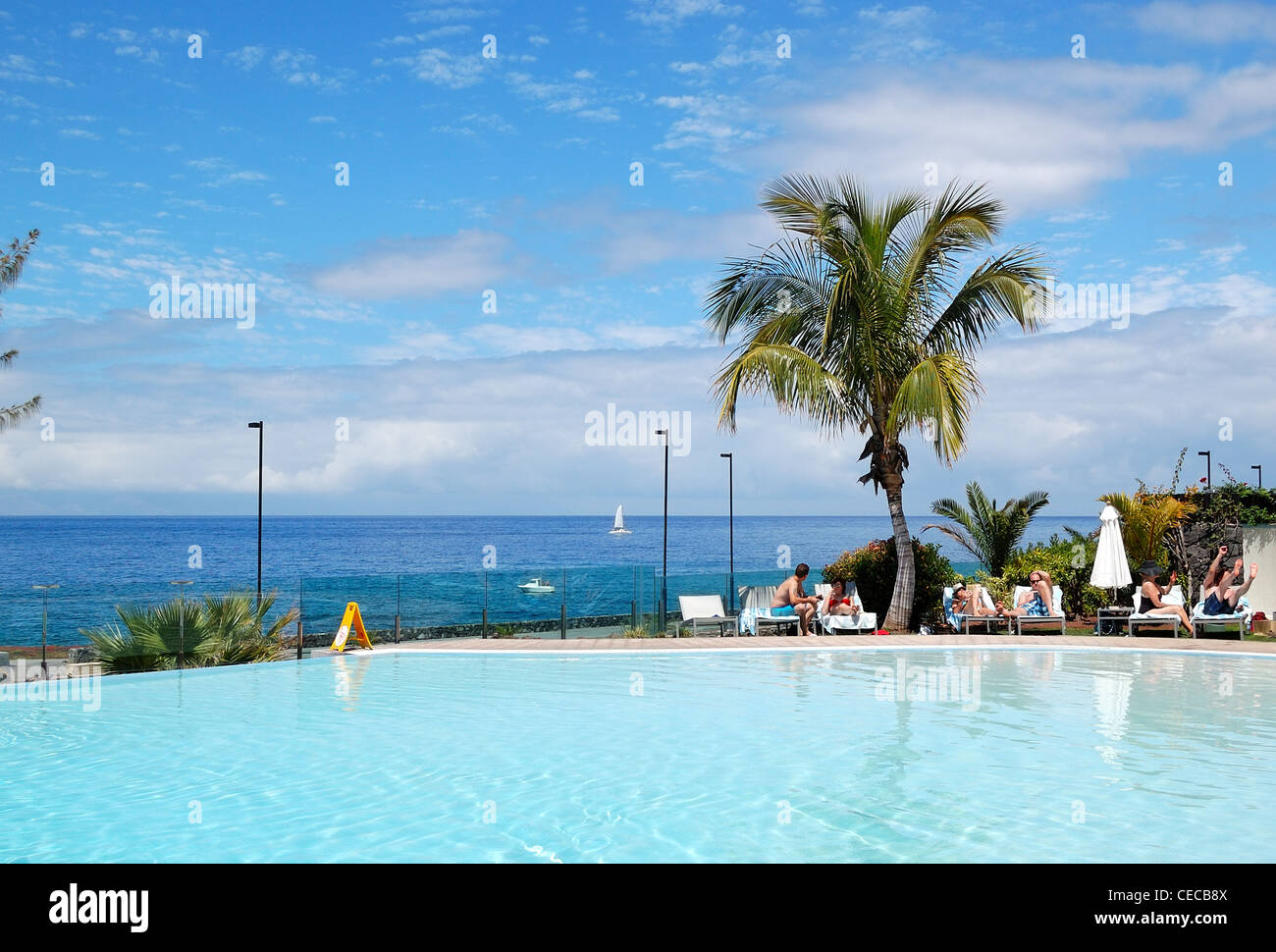 Swimming pool and beach at luxury hotel, Tenerife island, Spain Stock