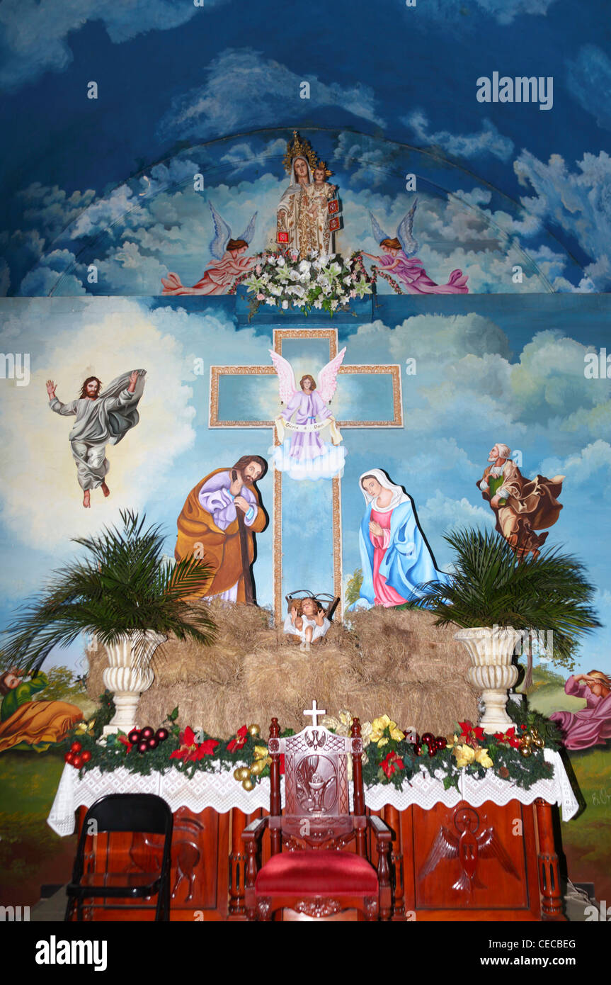 Nativity scene in church of Nuestra Señora de las Mercedes , Guarare, Azuero Peninsula, Panama Stock Photo