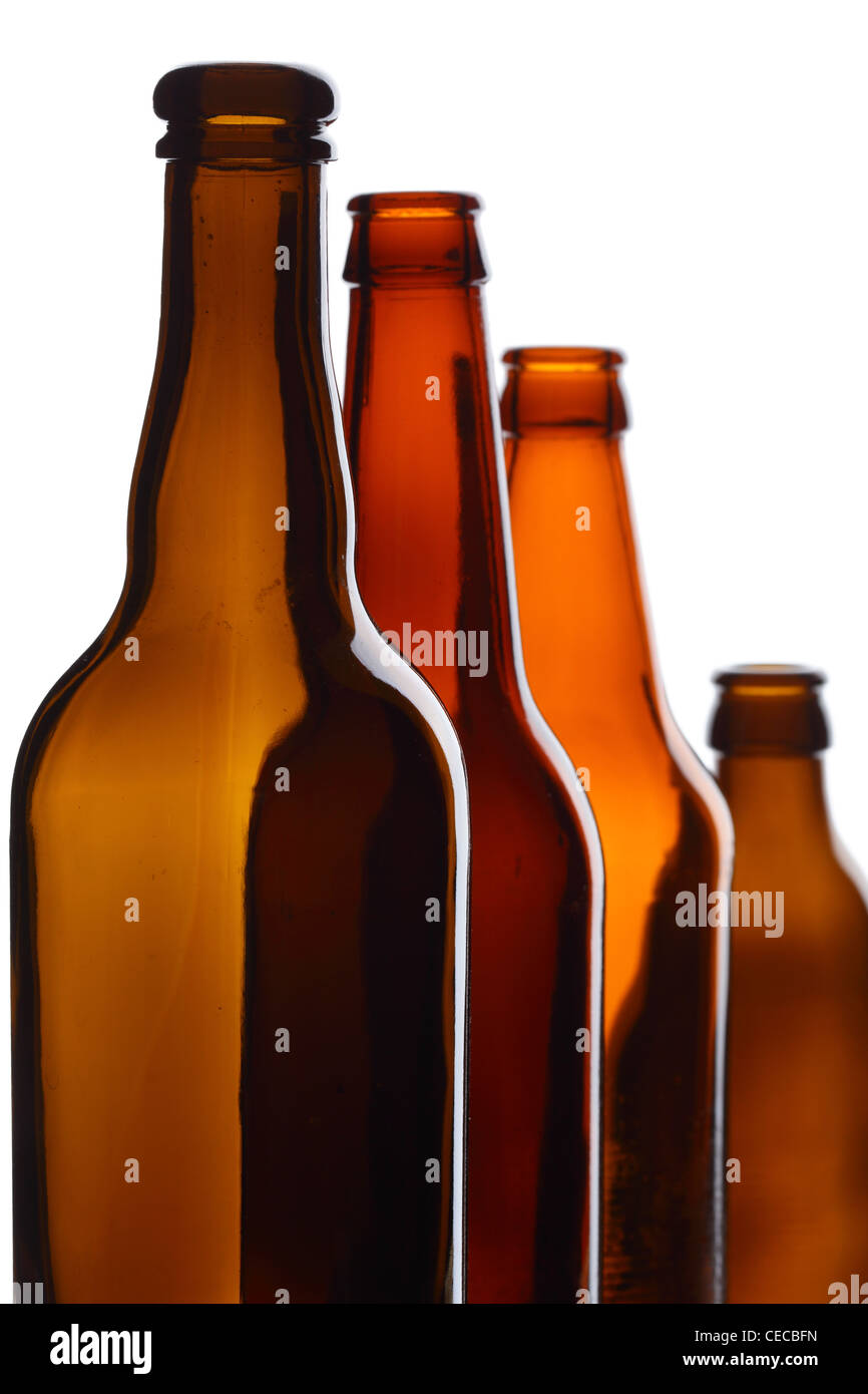 Empty bottles close-up isolated over white background Stock Photo