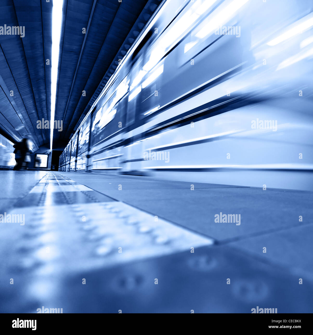 Train in motion blur arrival to underground station Stock Photo