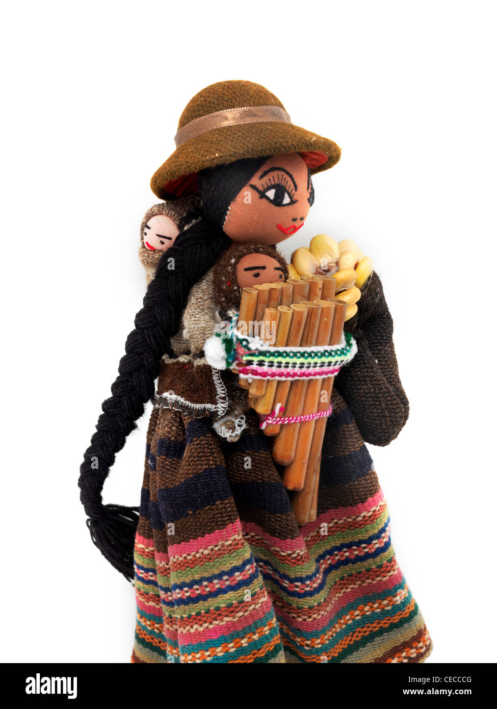 Peruvian Doll With Babies Holding Bread and Panpipes Stock Photo Alamy
