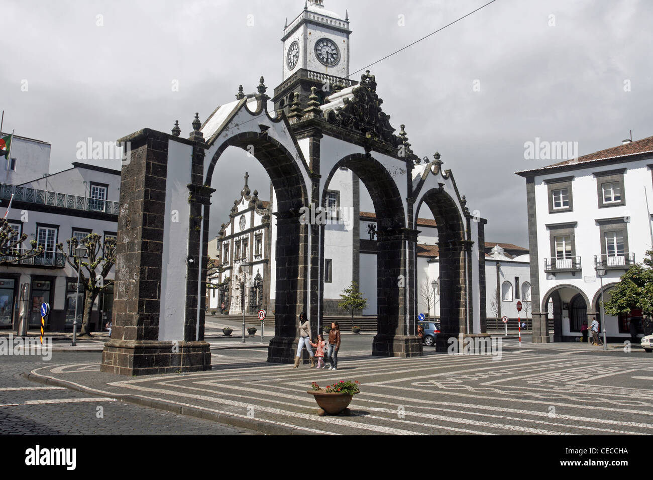Azores San Miguel Island Portugal Ponta Delgada Portas da Cidade town gates Stock Photo