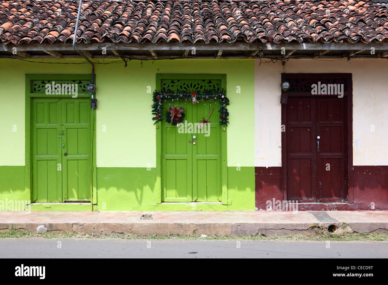 Typical colonial cottages and doorways, Villa de los Santos , Azuero Peninsula , Panama . Stock Photo