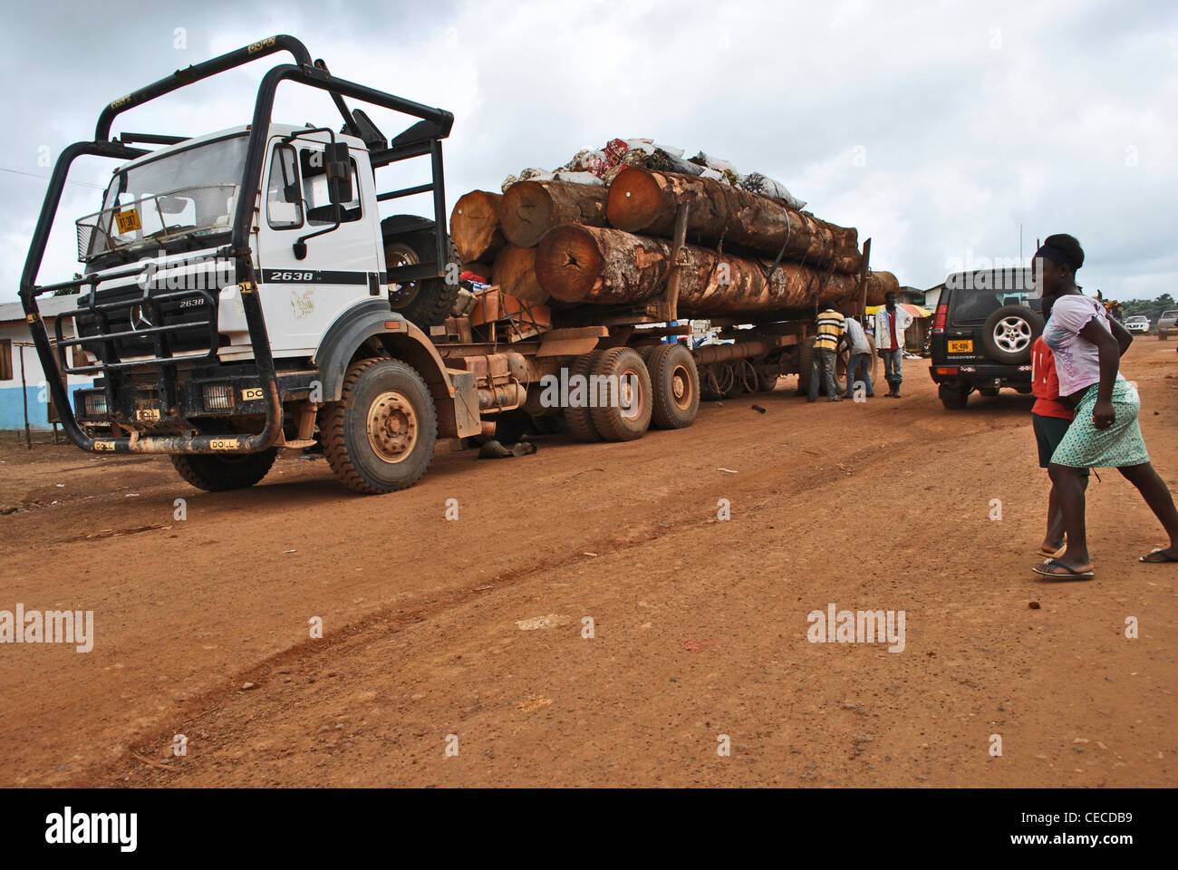 Timber being transported for export, Zorzor, Liberia, West Africa Stock Photo Alamy