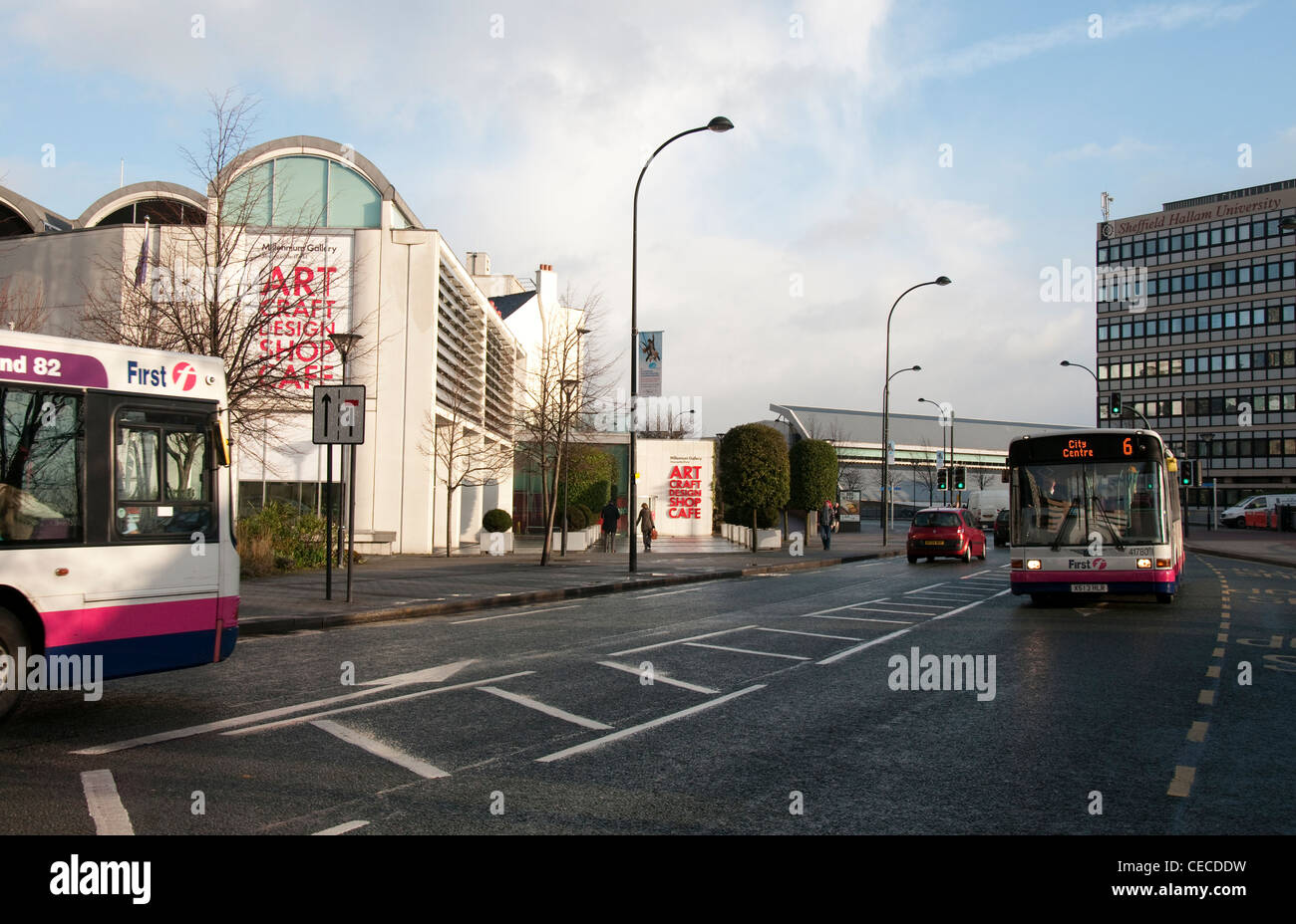 Buses on Arundel Gate in Sheffield City Centre, South Yorkshire UK