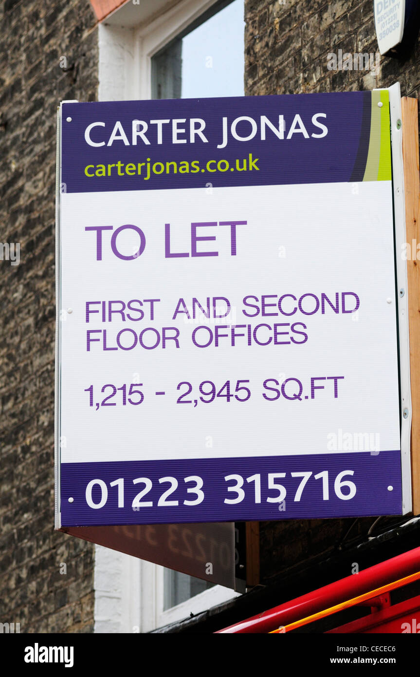 Carter Jonas Offices to Let Estate gents Board, Cambridge, England, UK