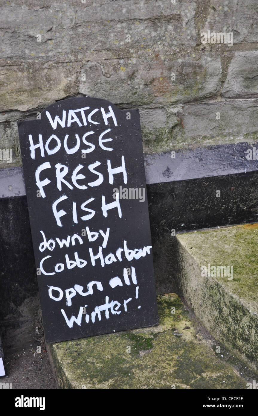 Fresh Fish sign Lyme Regis, Dorset Stock Photo
