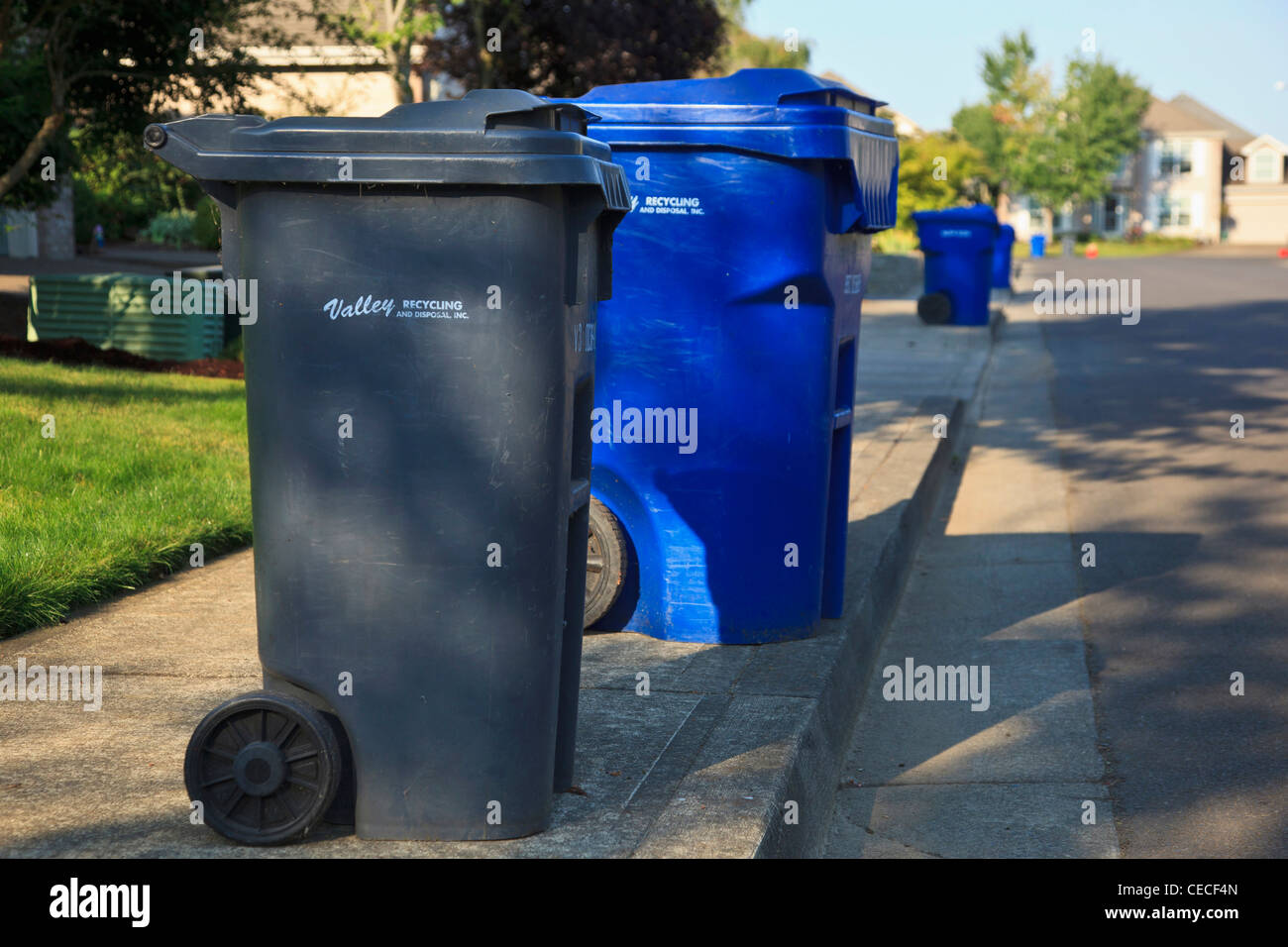 USA, Oregon, Keizer, garbage and trash out for pickup Stock Photo Alamy