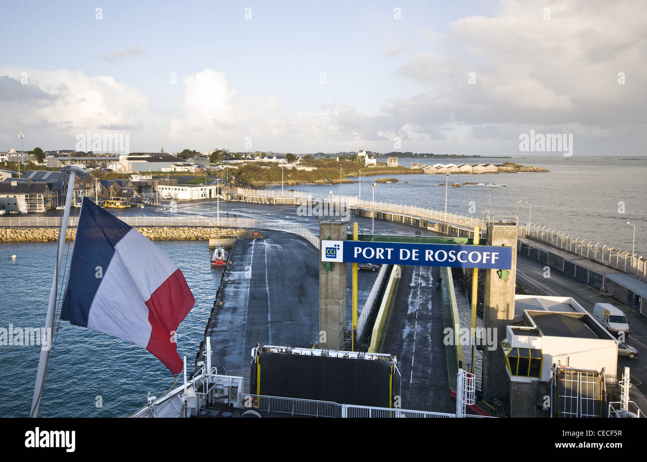 Transporter ferry docked at Port De Roscoff, France Stock Photo
