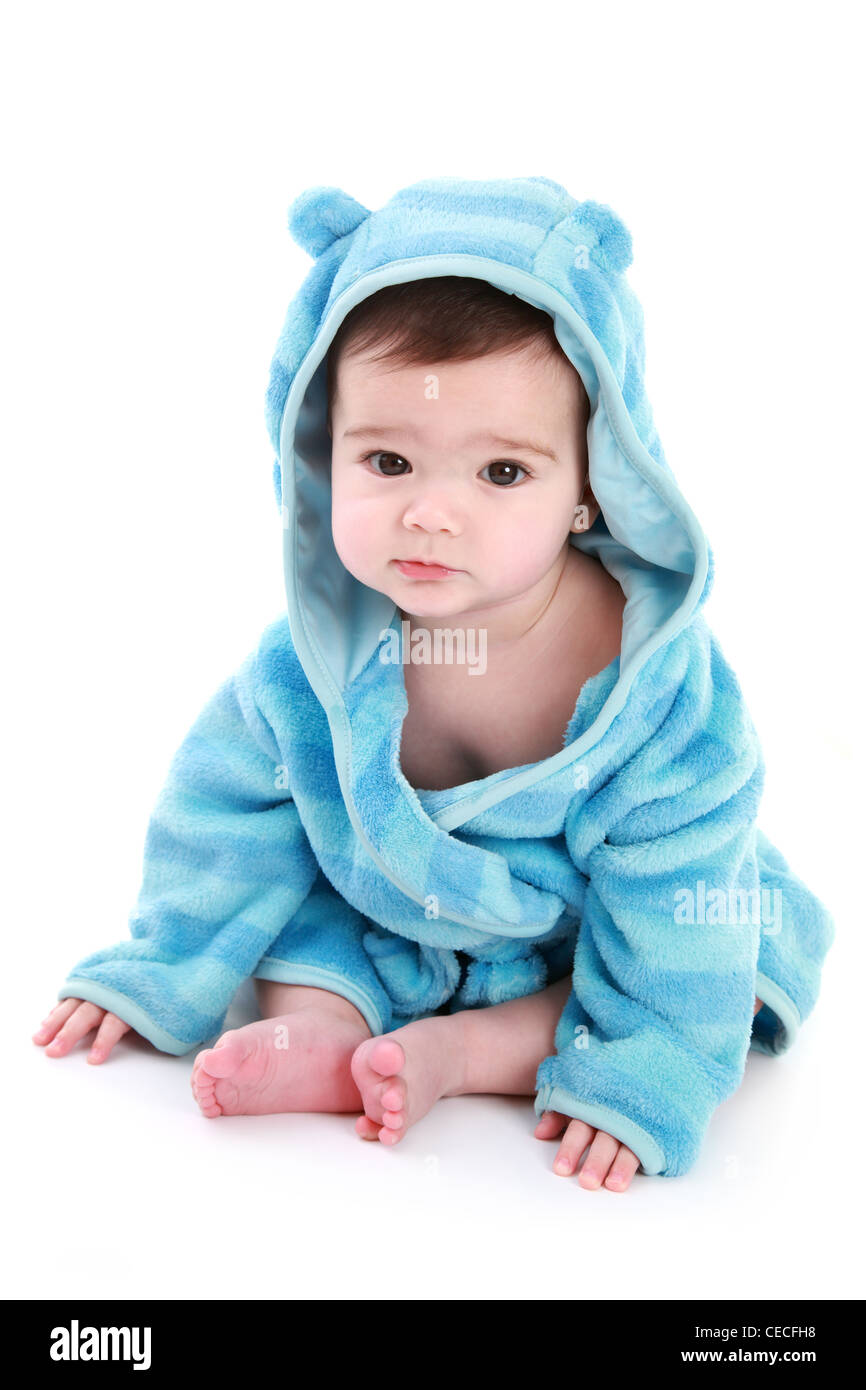 Adorable baby in dressing gown Stock Photo Alamy