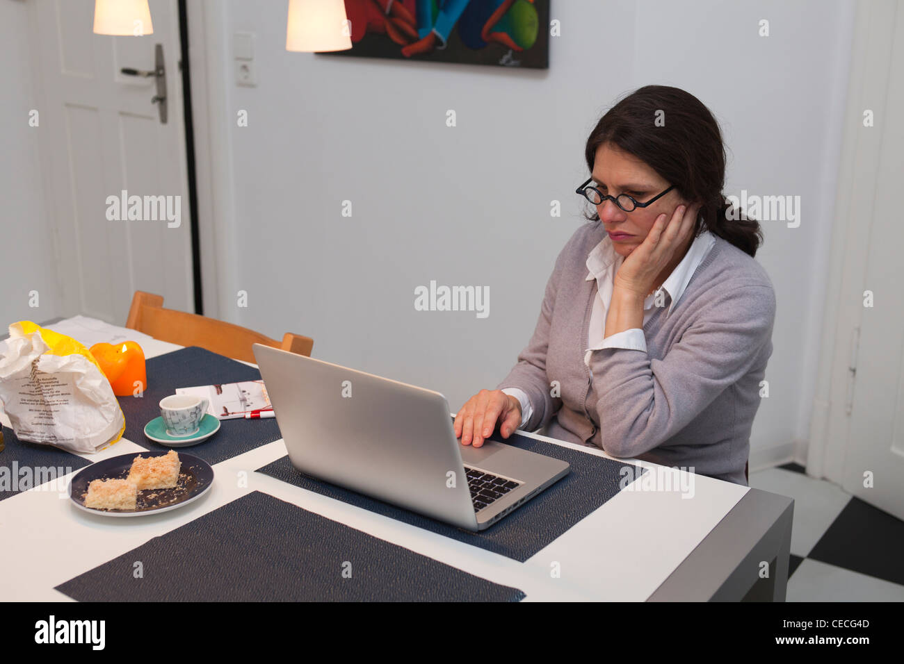Woman on laptop computer Stock Photo
