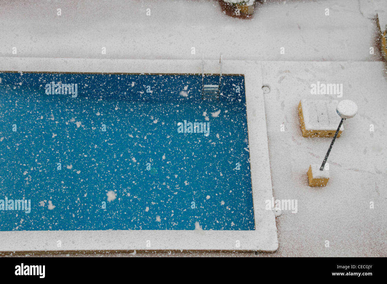 Swimming pool snowing outdoor detail Stock Photo