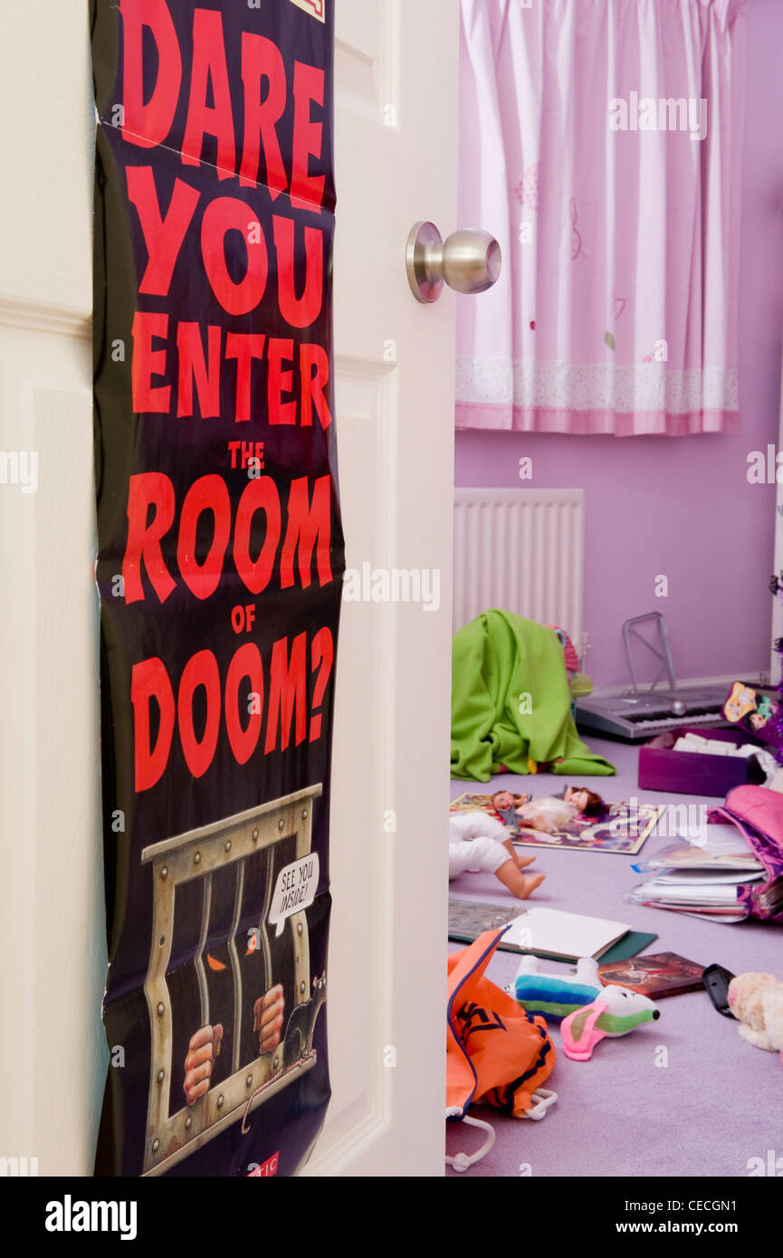 Bedroom door poster (Dare you enter the room of doom?) & child's (girl