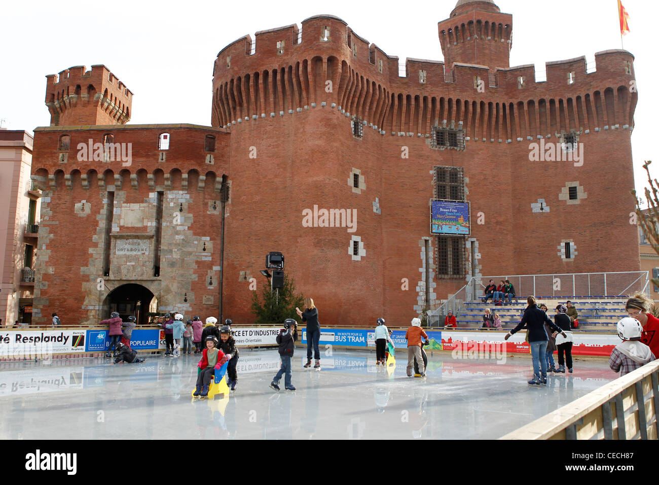 Ice skating rink by the castle in Perpignan, France Stock Photo Alamy