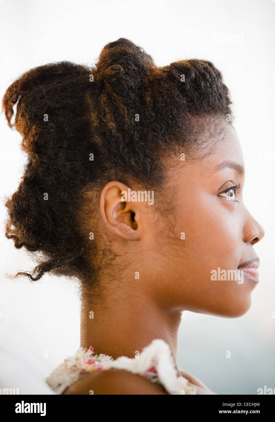 Side profile portrait of a beautiful black woman. Stock Photo