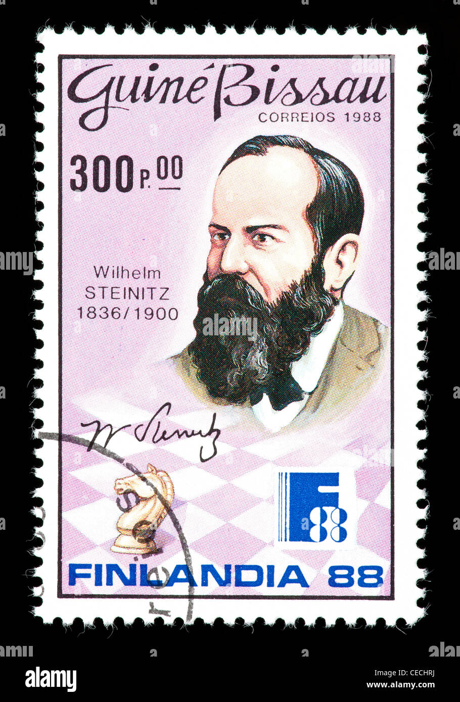 Postage stamp from Guinea-Bissau depicting Wilhelm Steinitz, former world chess champion Stock Photo