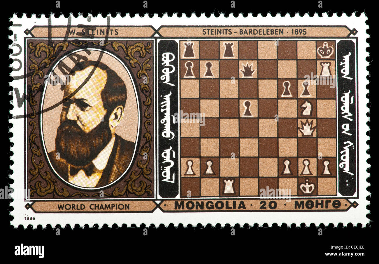 Postage stamp from Mongolia depicting Wilhelm Steinitz, former world chess champion. Stock Photo