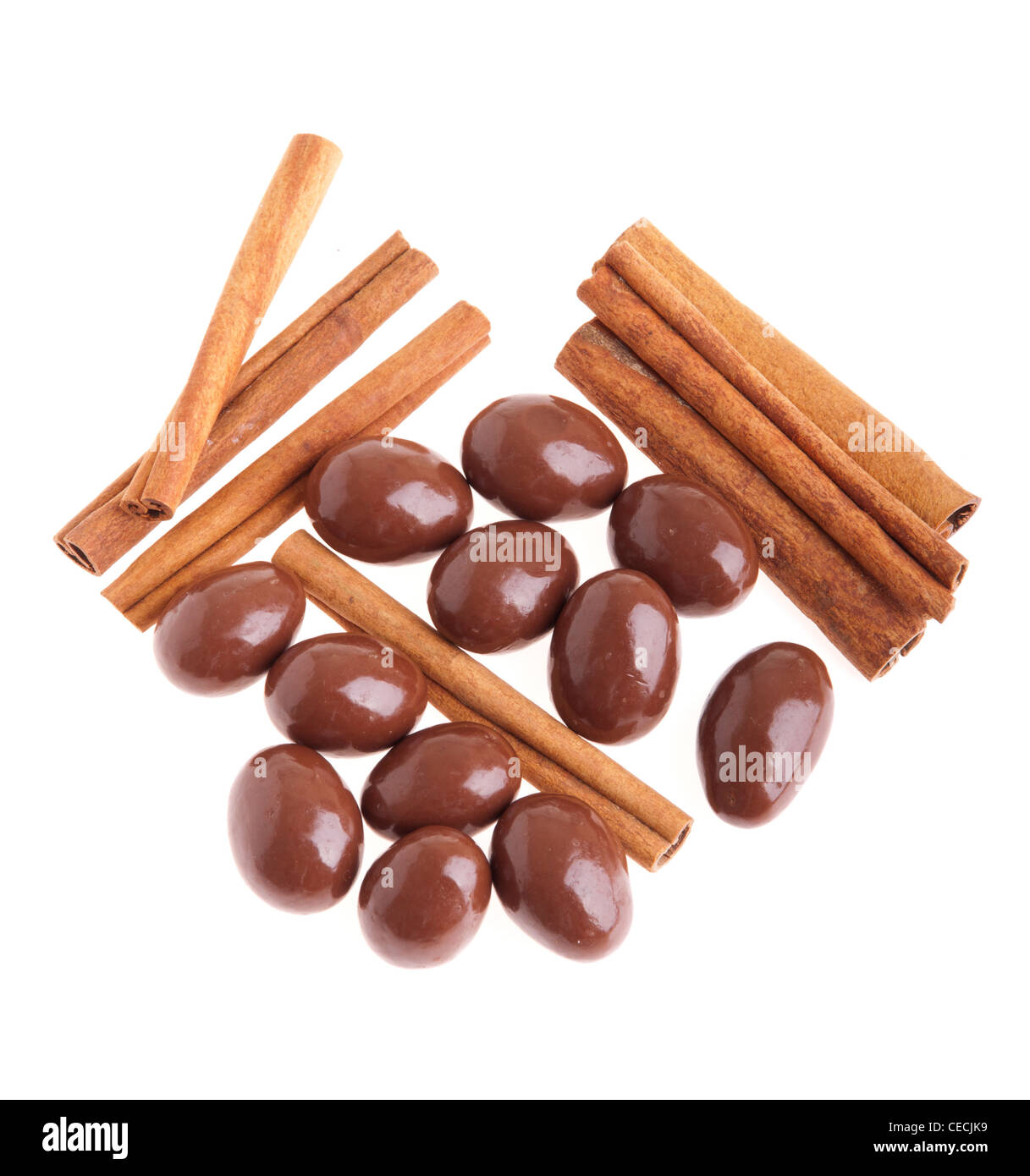 Chocolate almonds and cinnamon sticks Stock Photo Alamy