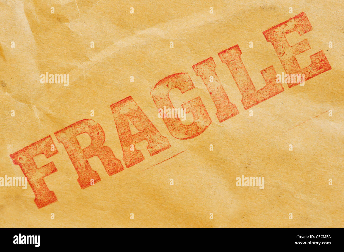 The word Fragile stamped on an envelope Stock Photo