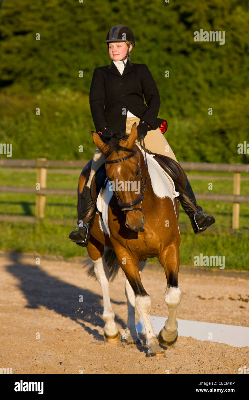 A young woman in a dressage competition Stock Photo