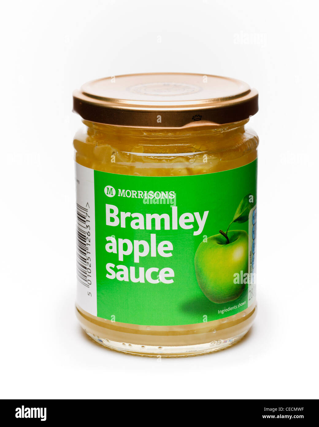 Jar of Bramley apple sauce - on white background Stock Photo