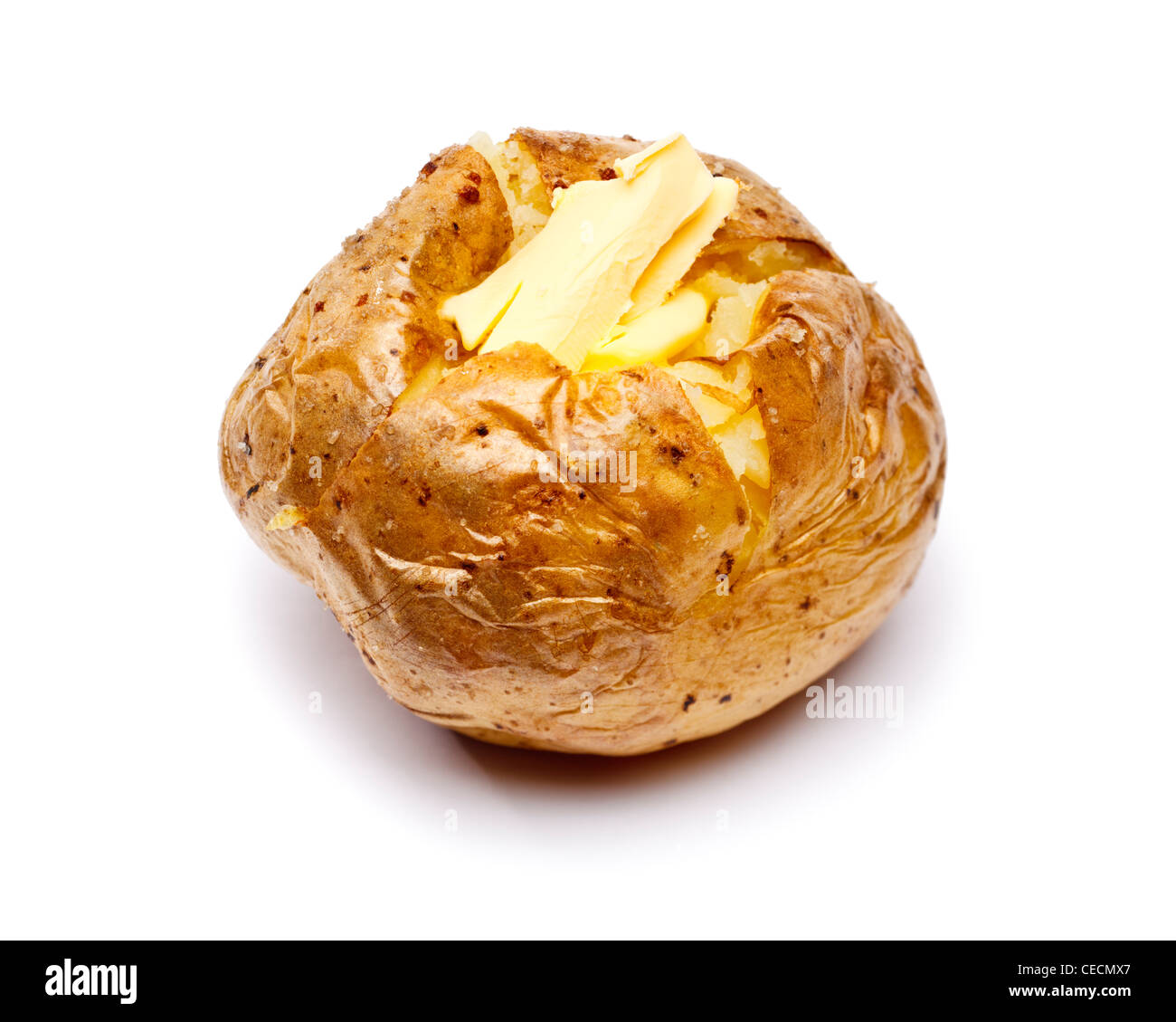 Baked potato with butter on white background Stock Photo