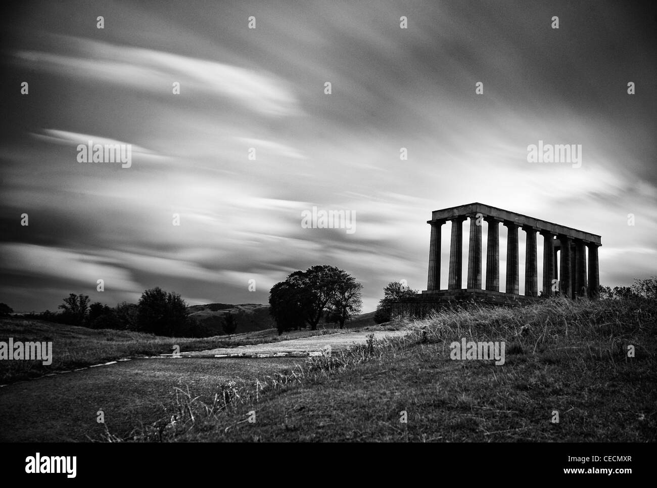 A replica of an unfinished acropolis on top of Calton Hill in Edinburgh Stock Photo