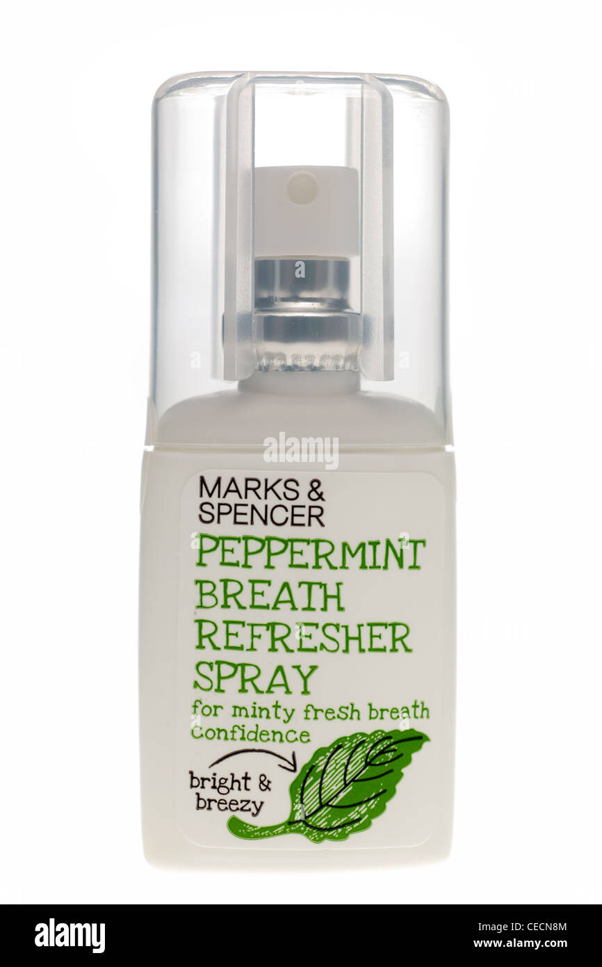 Marks and Spencer peppermint flavour spray breath freshener Stock Photo