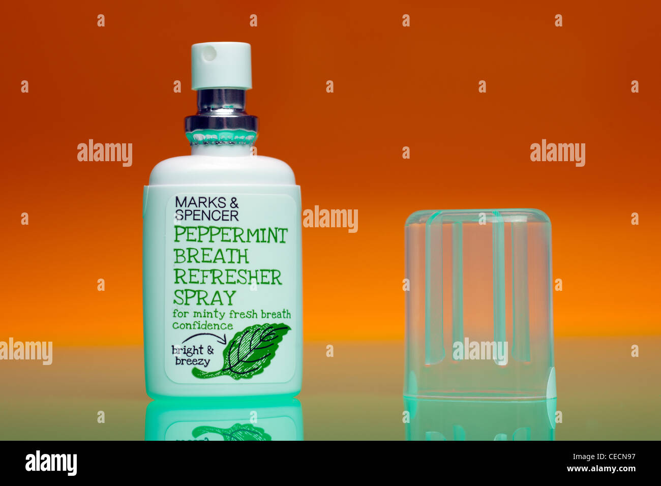 Marks and Spencer peppermint flavour spray breath freshener Stock Photo