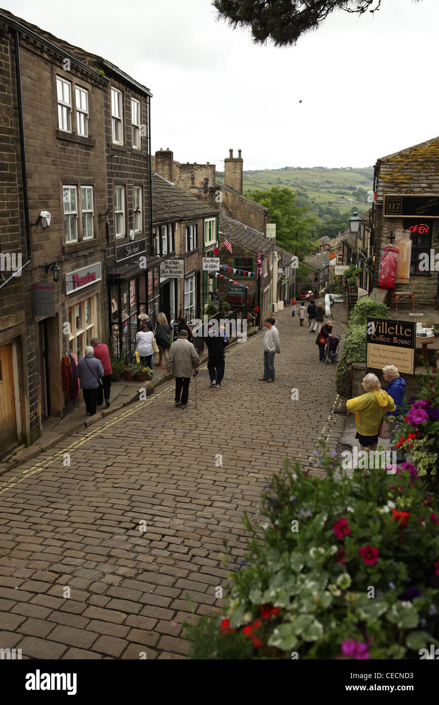 Haworth town centre, famous as the "Bronte sisters town" Yorkshire, UK