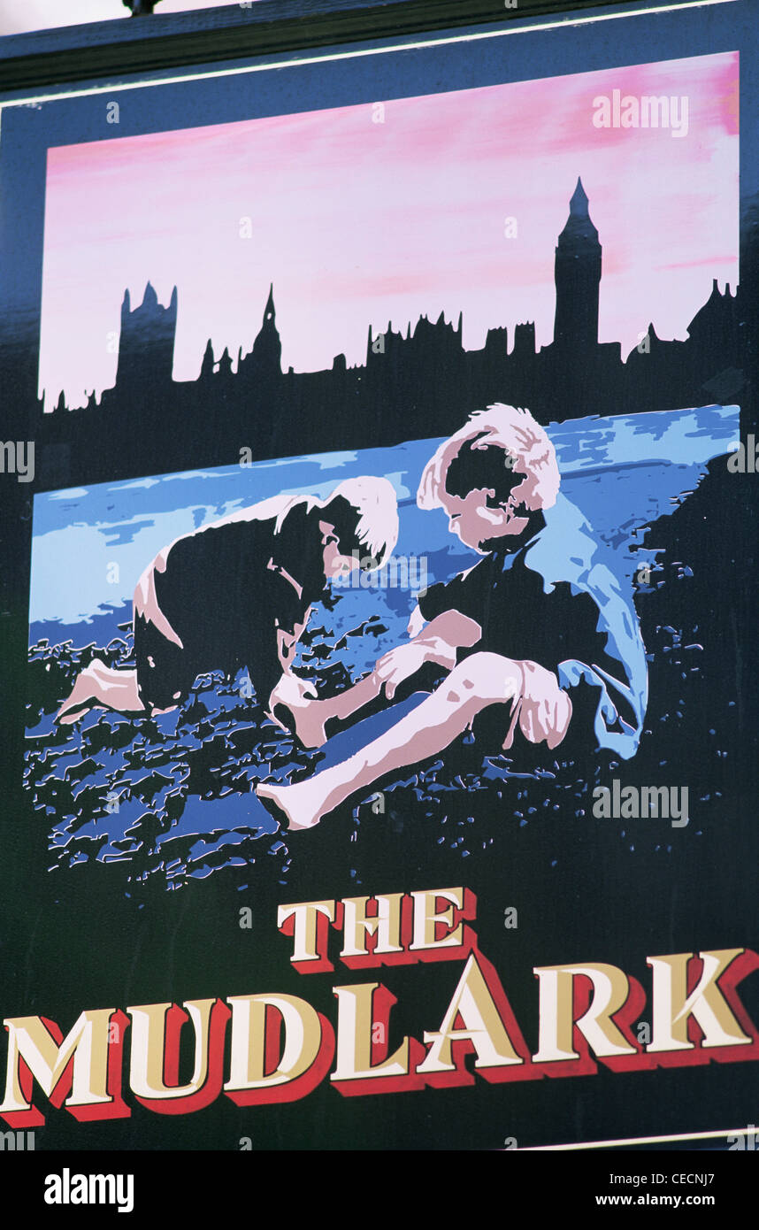 England, London, The Mudlark Pub Sign Stock Photo