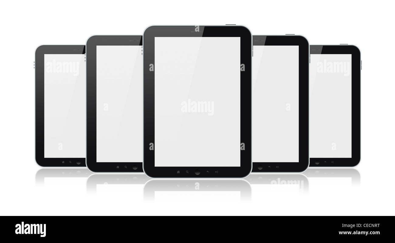 Set of digital tablets with blank screen isolated on white. Stock Photo