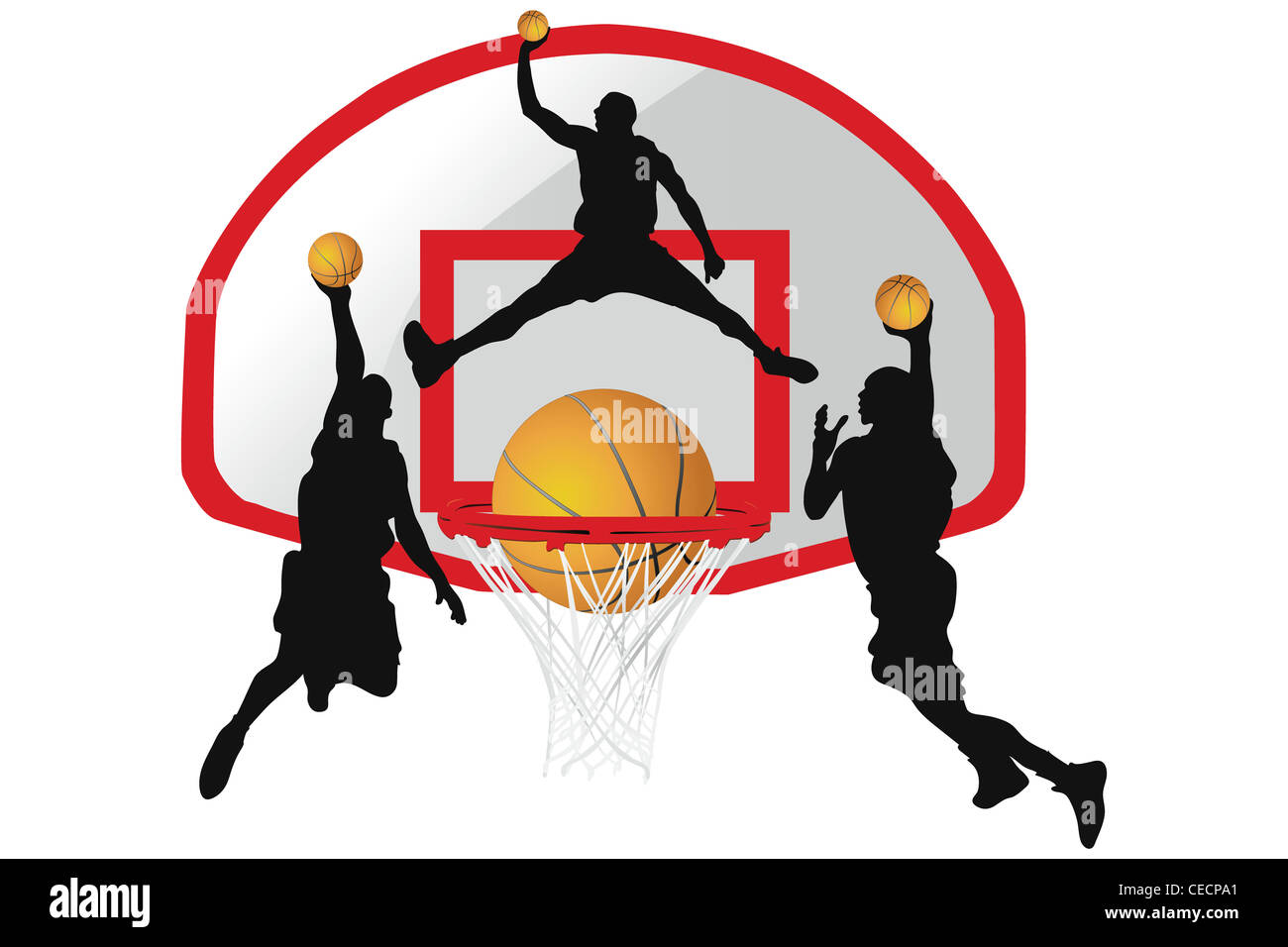 Basketball - Silhouettes of basketball players and basketball Stock