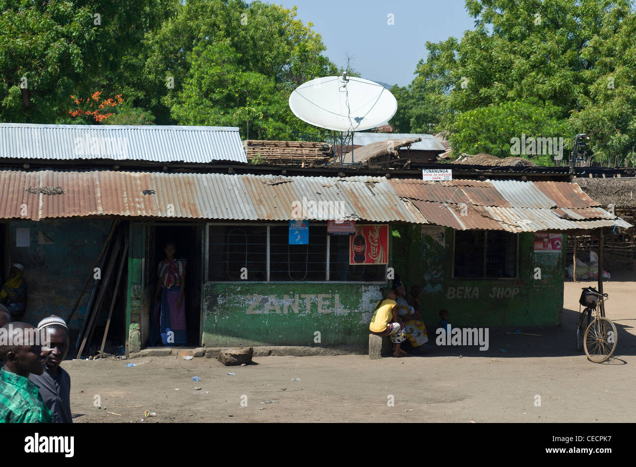 Satellite dish in a small village near Mombo in Tanga Region Tanzania Stock Photo