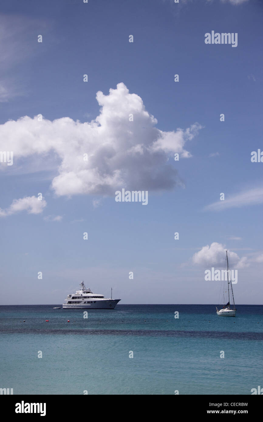 Luxury yachts on the Caribbean sea near Speightstown,Barbados, West Indies. Stock Photo