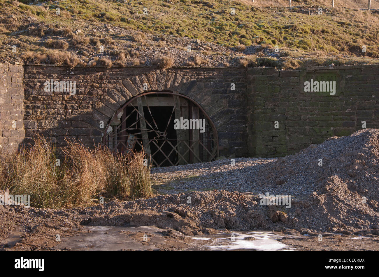 The Groverake mine is located between the villages of Rookhope in Weardale in County Durham and Allenheads in Northumberland. A Closed mine entrance. Stock Photo