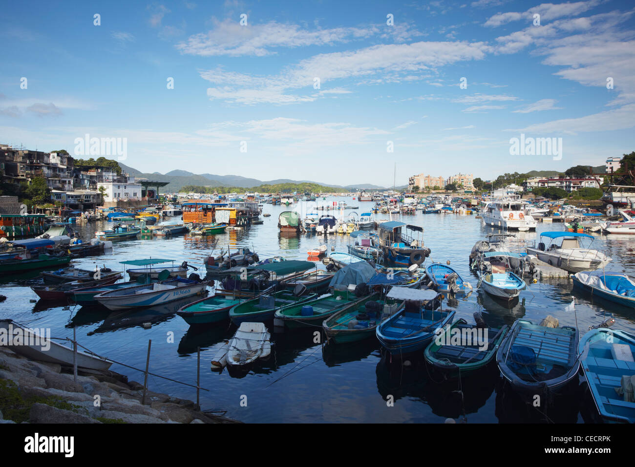 Boats in Sai Kung harbour, New Territories, Hong Kong, China Stock Photo