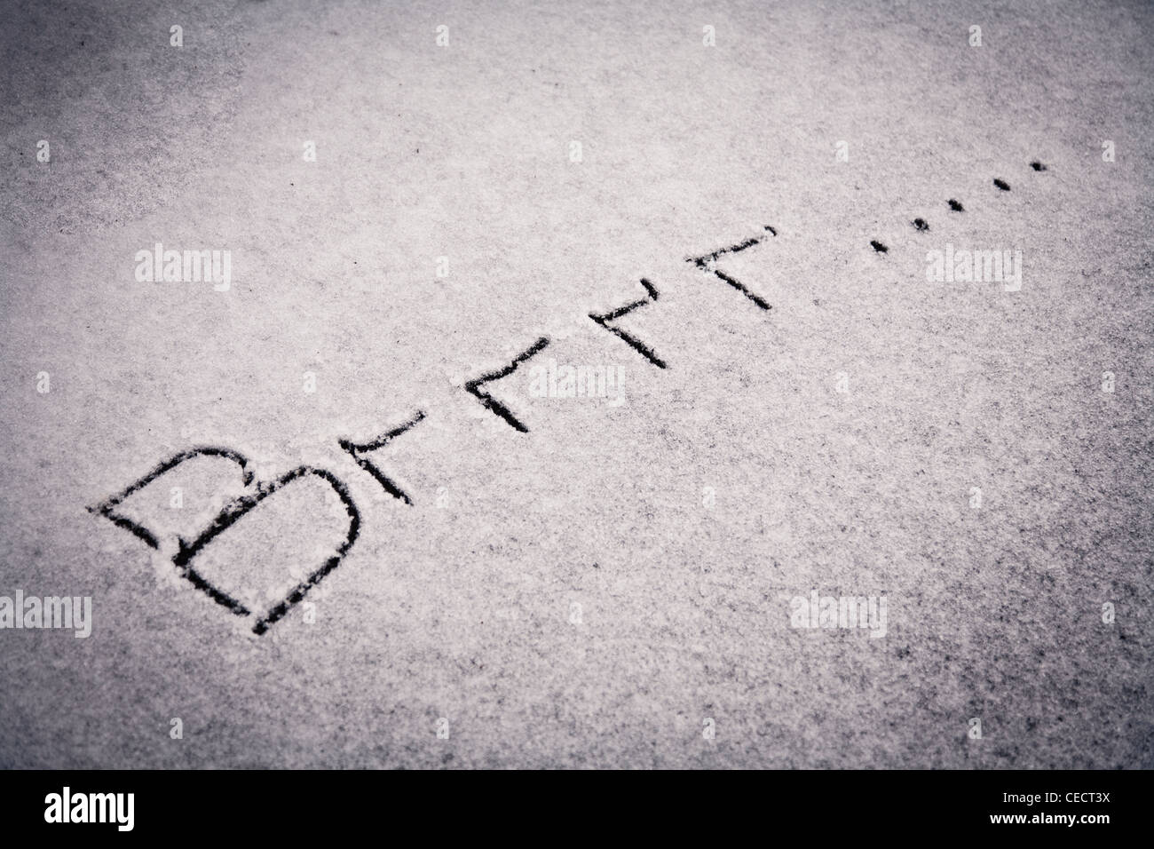 Brrrr... written in the snow. Suitable for cold weather stories Stock Photo