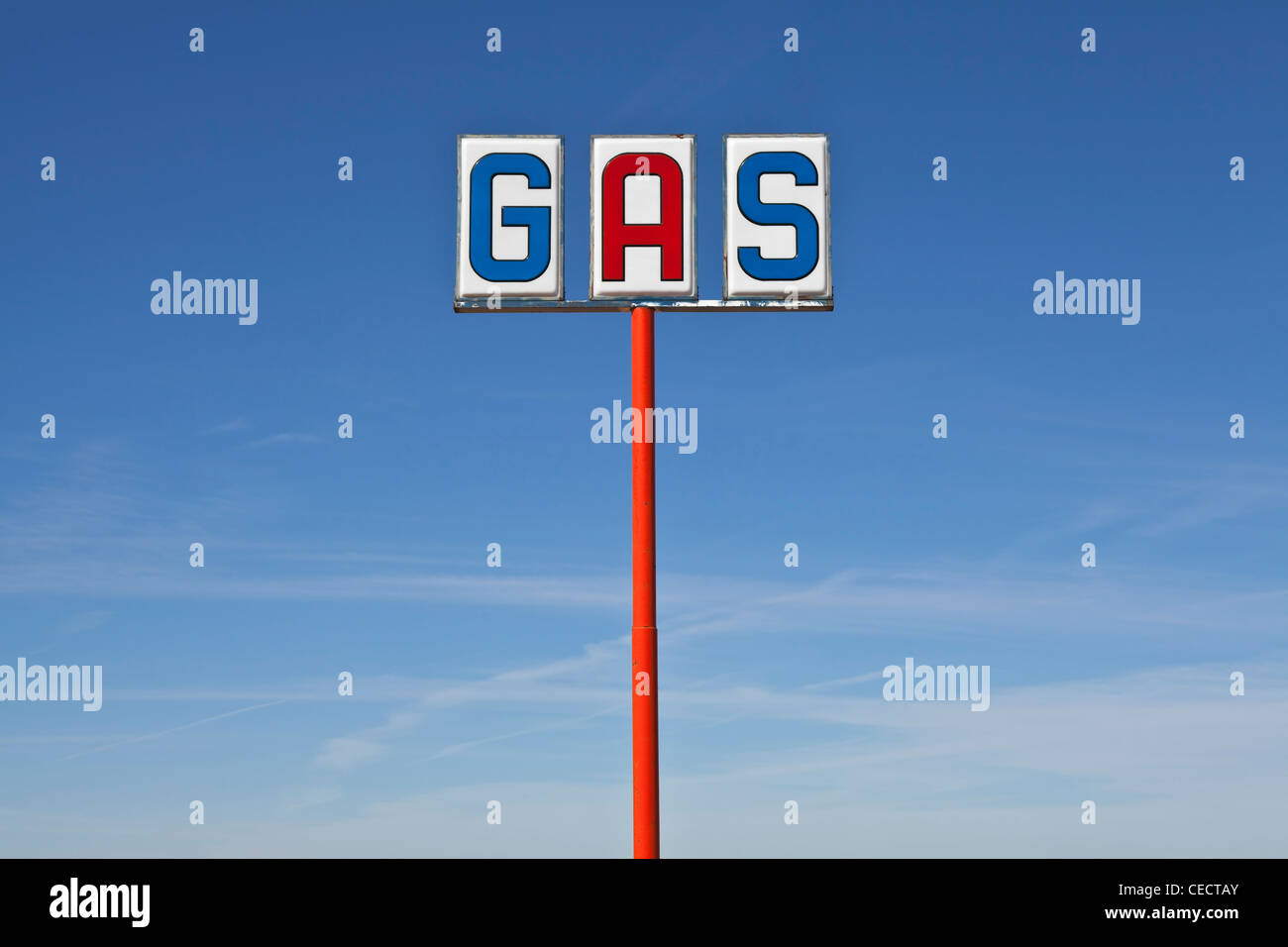 Tall vintage gas sign bight desert light. Stock Photo