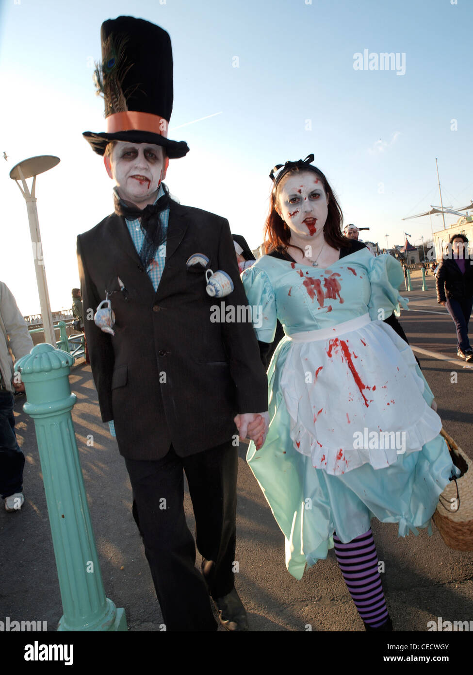 The Mad Hatter and Alice visit Brighton Stock Photo