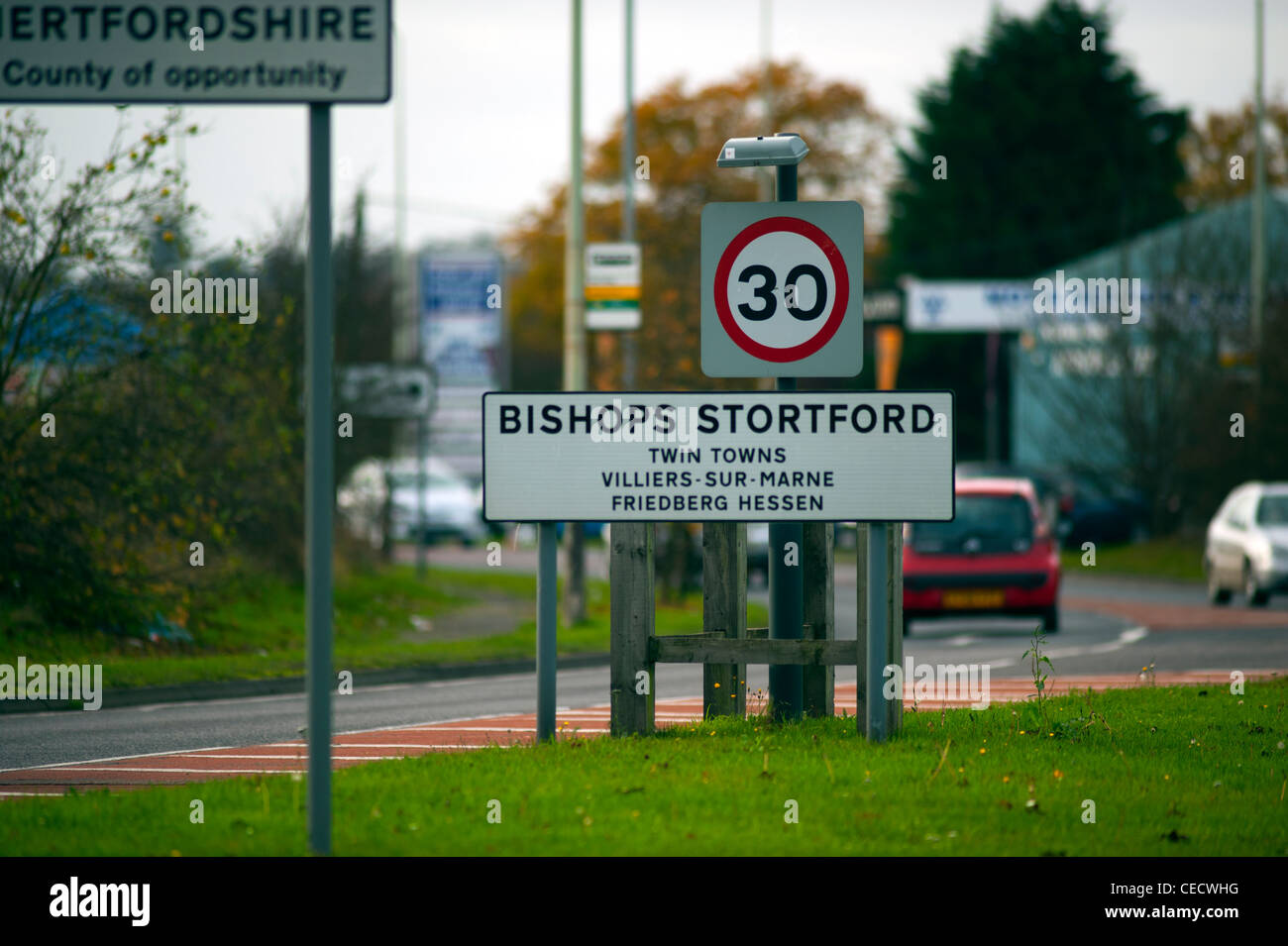 Bishops Stortford, Hertfordshire, England. Local councillors have voted not to continue with the town being twined. Stock Photo