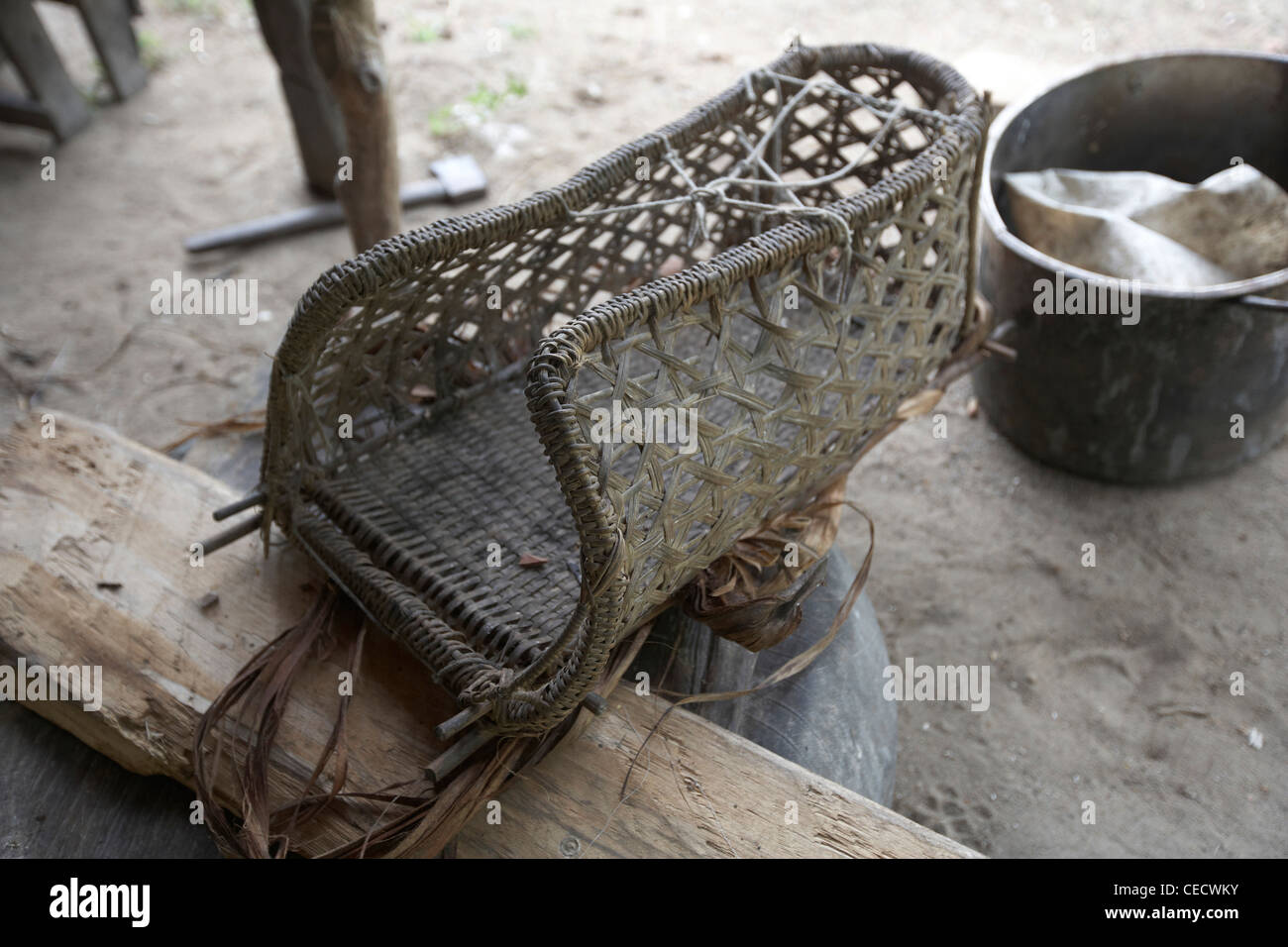 A traditional Amerindian woven carrying basket, Rewa, Rupununi, Guyana