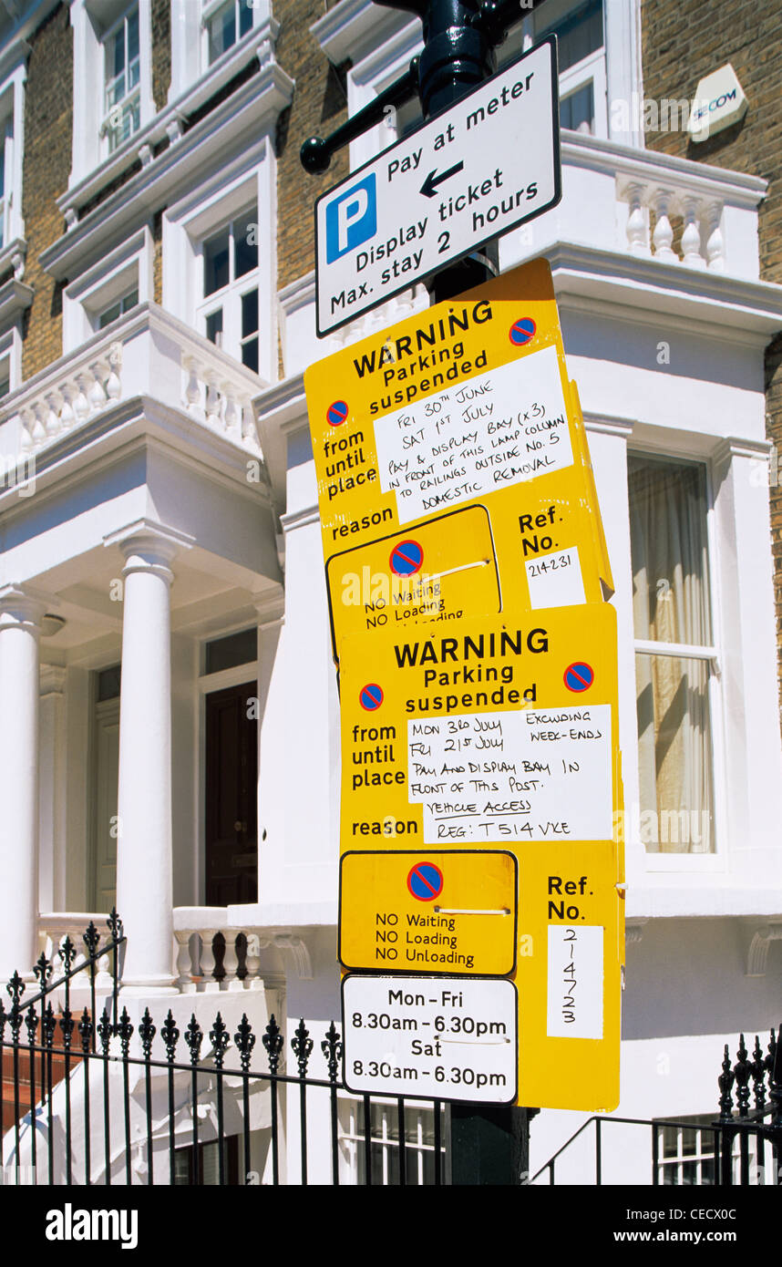 England, London, Parking Suspension Signs Stock Photo Alamy