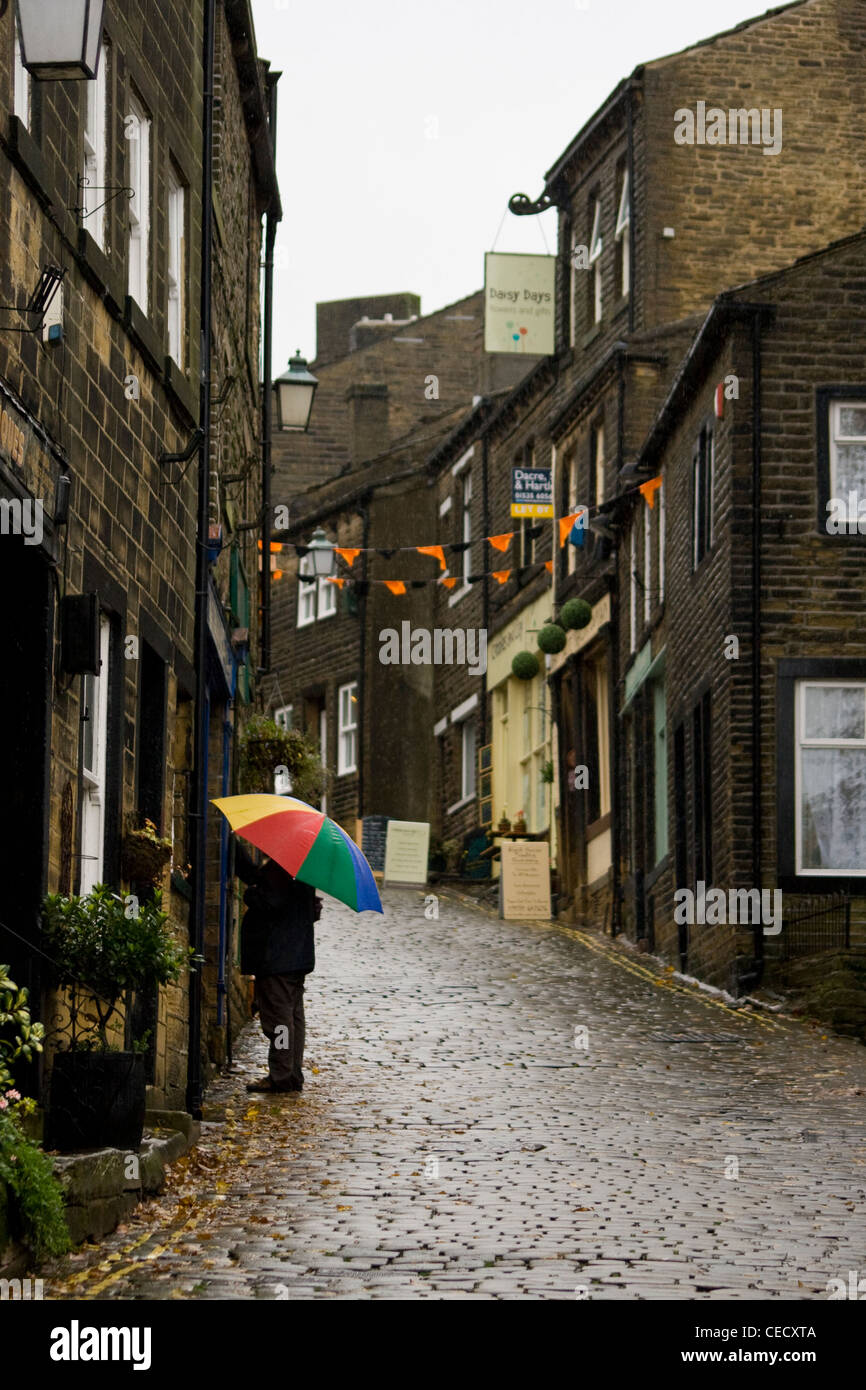 The cobbled Main Street of Haworth Village also known as The Bronte