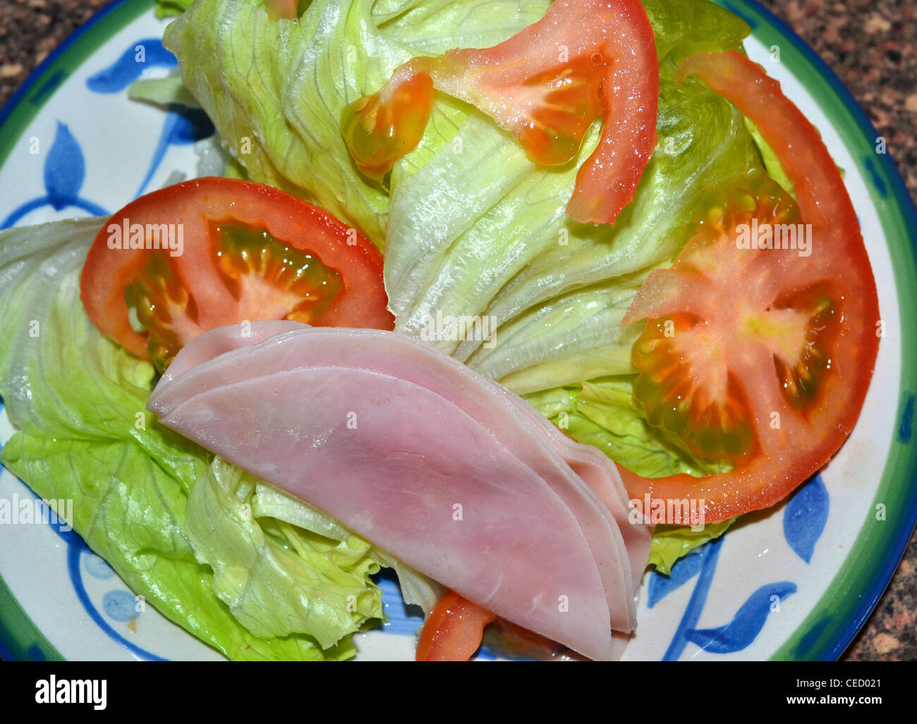 Ham lettuce and tomato on a plate Stock Photo Alamy