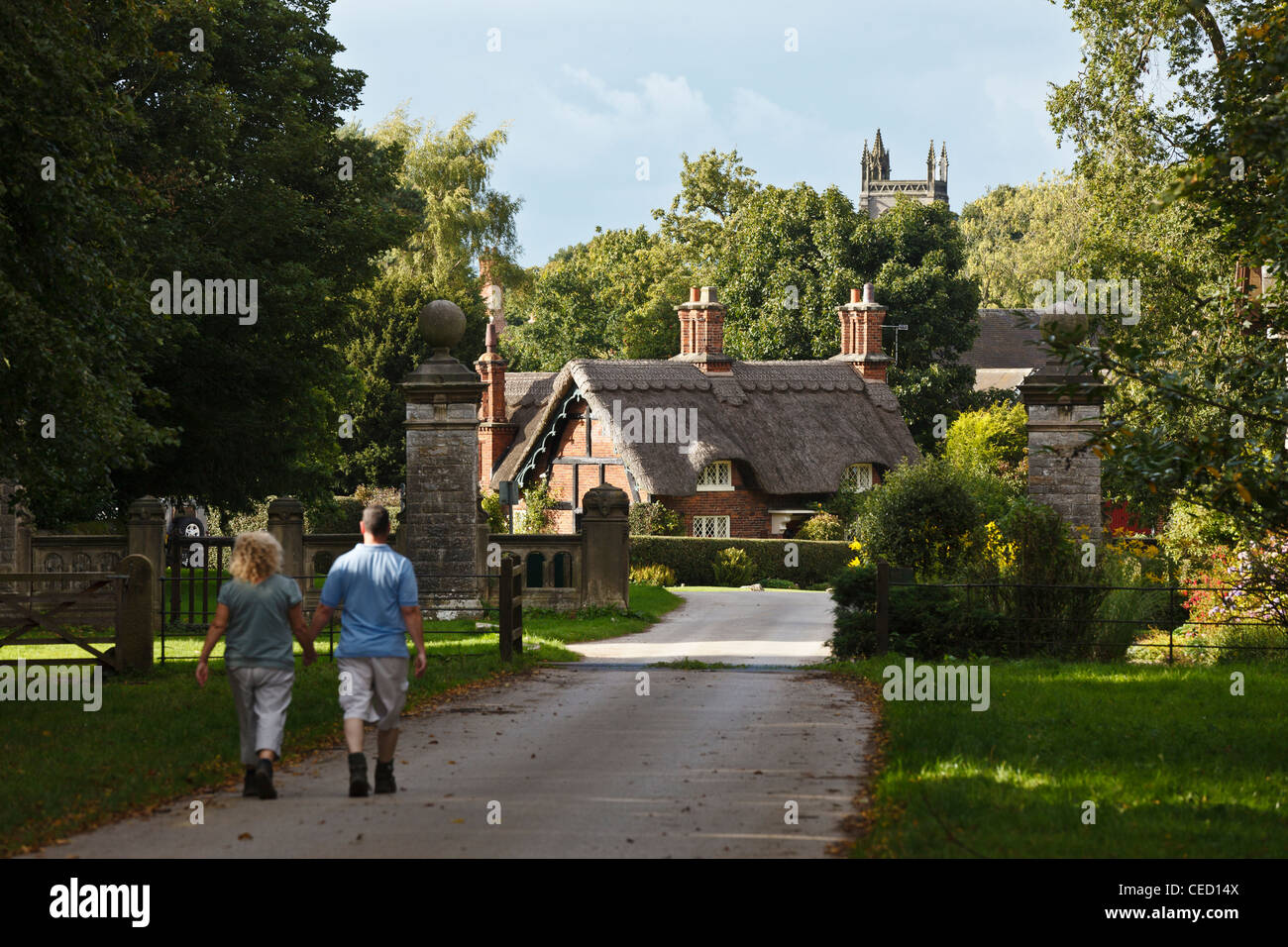 Osmaston village from the entrance to Osmaston Park, near Ashbourne, Derbyshire, England Stock Photo