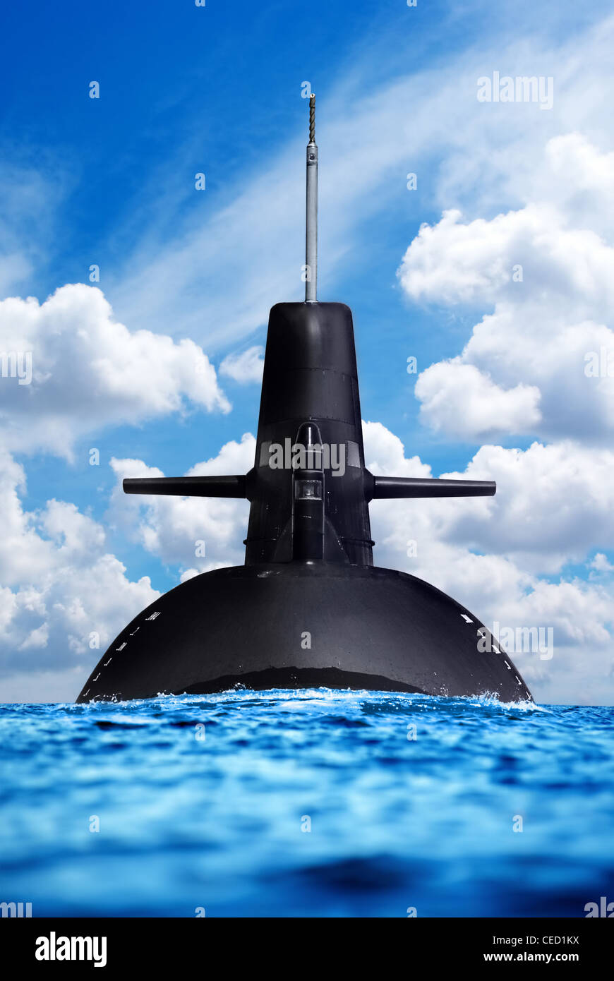 Army Forces and it's weapon on land, sea and air. Nuclear submarine in the ocean. Stock Photo