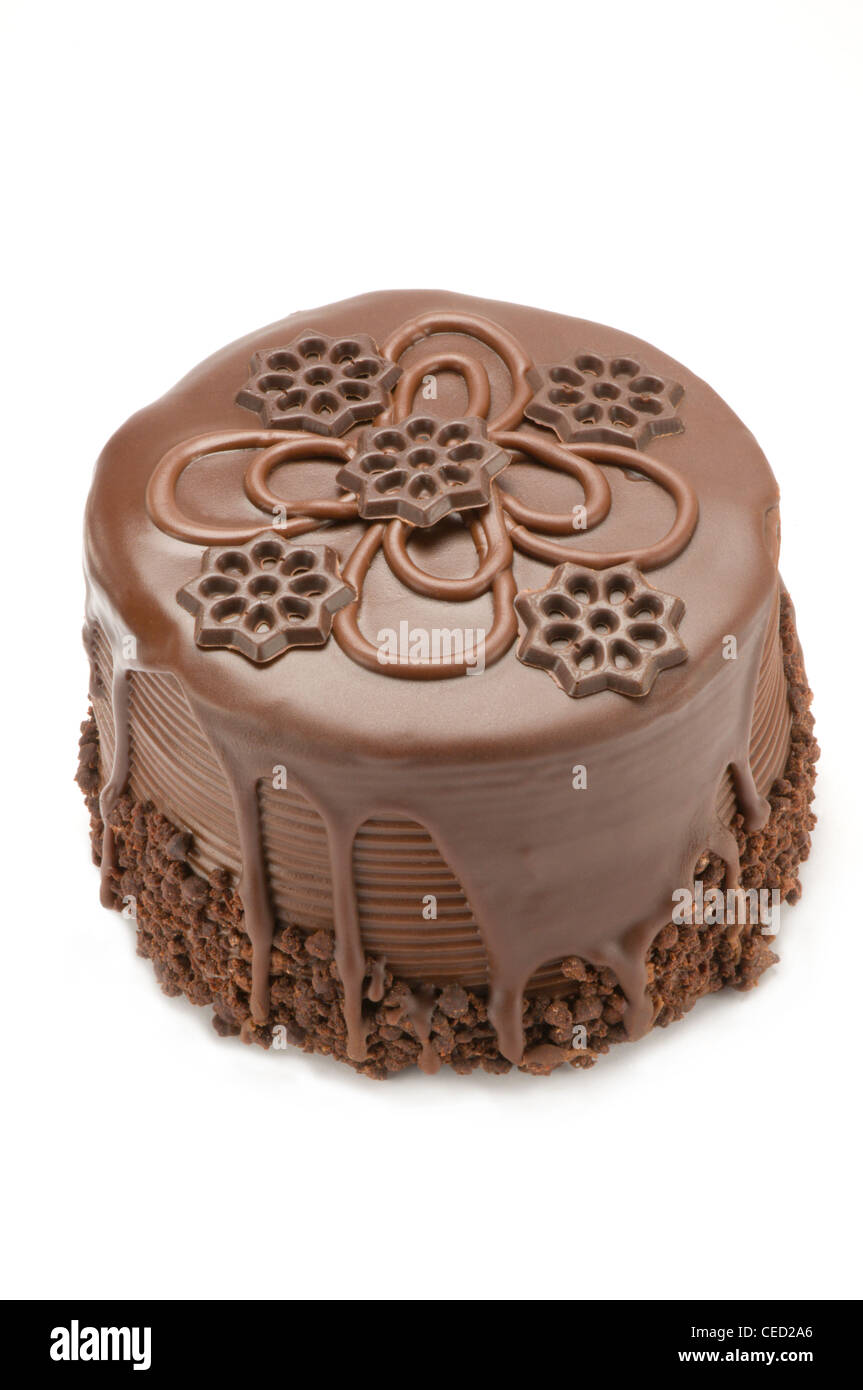 Chocolate fudge cake on white Stock Photo